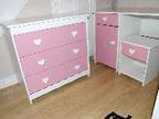 Girls pink and white chest of drawers, cabinet and desk....